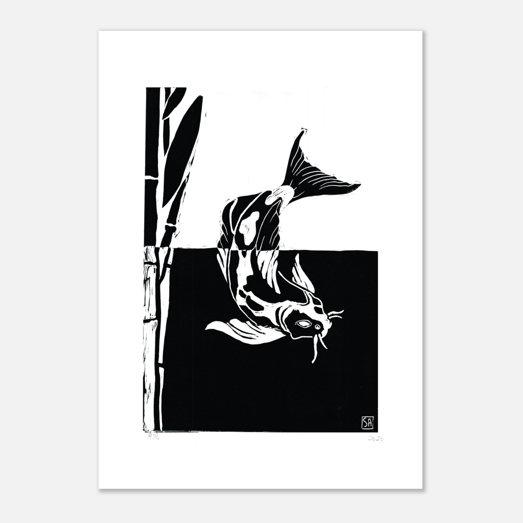 Koi | Japanese Inspired Wood Carving Print - Paper Boat | Art Prints & Posters