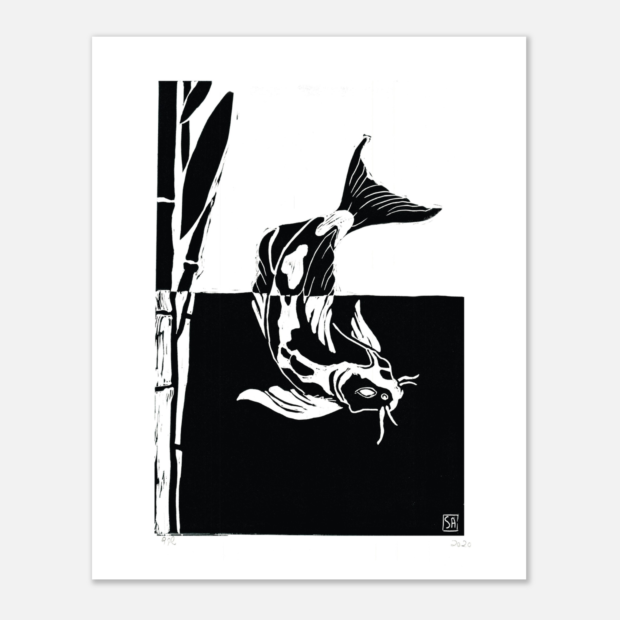 Koi | Japanese Inspired Wood Carving Print - Paper Boat | Art Prints & Posters