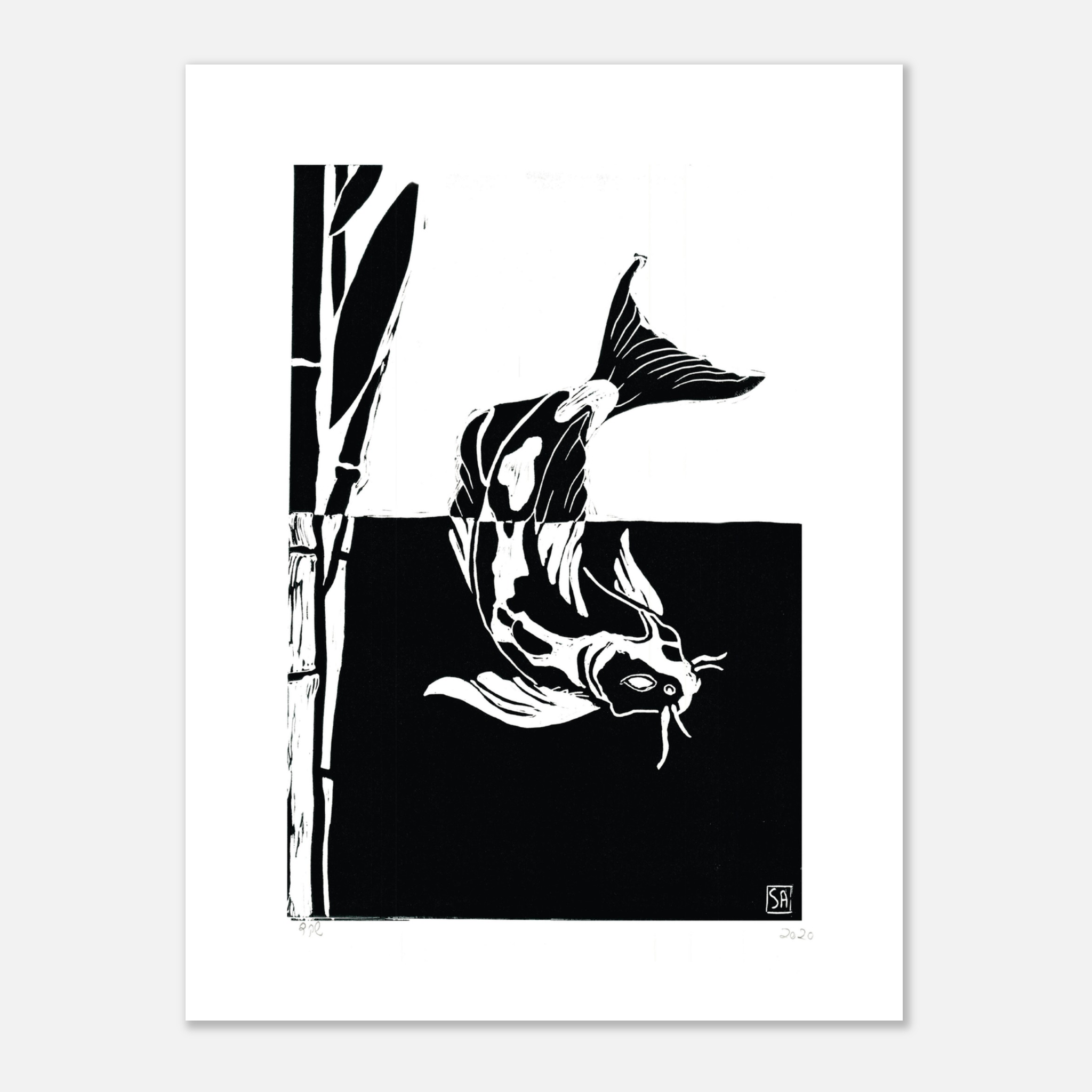 Koi | Japanese Inspired Wood Carving Print - Paper Boat | Art Prints & Posters