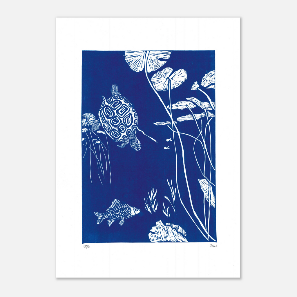 Turtles in the Lake Design | Japanese Inspired Art Print - Paper Boat | Art Prints & Posters