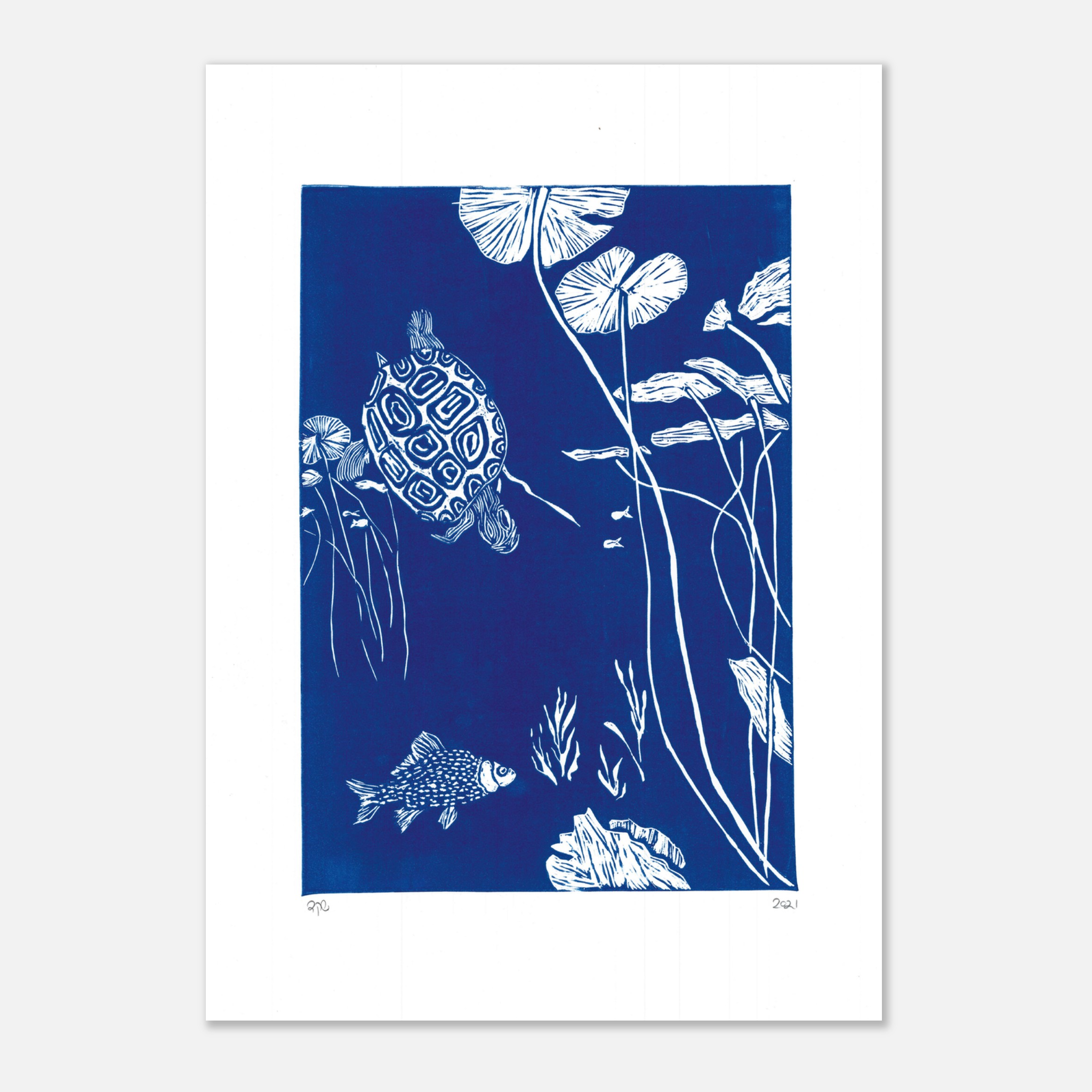 Turtles in the Lake Design | Japanese Inspired Art Print - Paper Boat | Art Prints & Posters