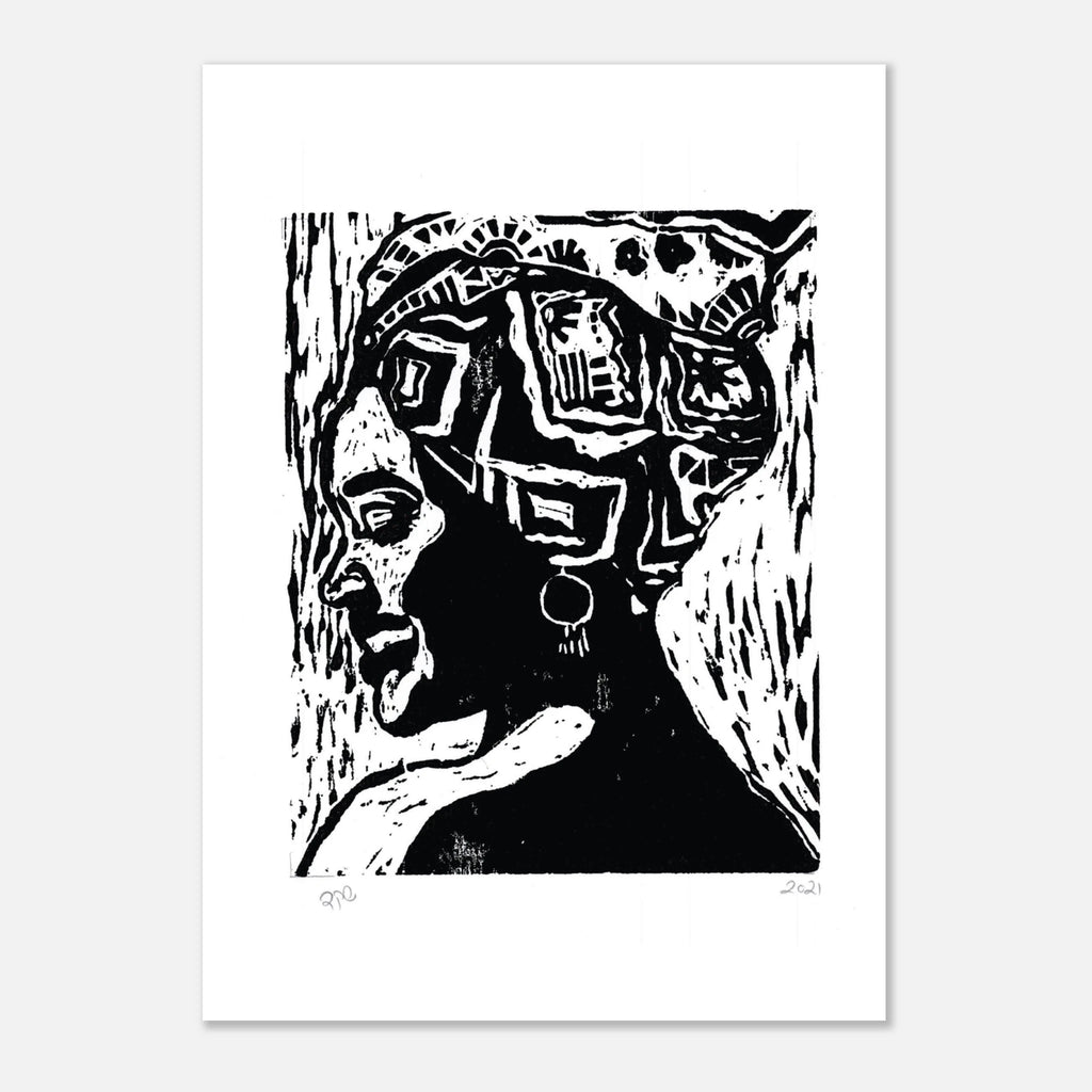 Wood Carving Print Poster - African Woman Art in Black Color - Paper Boat | Art Prints & Posters