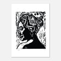 Wood Carving Print Poster - African Woman Art in Black Color - Paper Boat | Art Prints & Posters