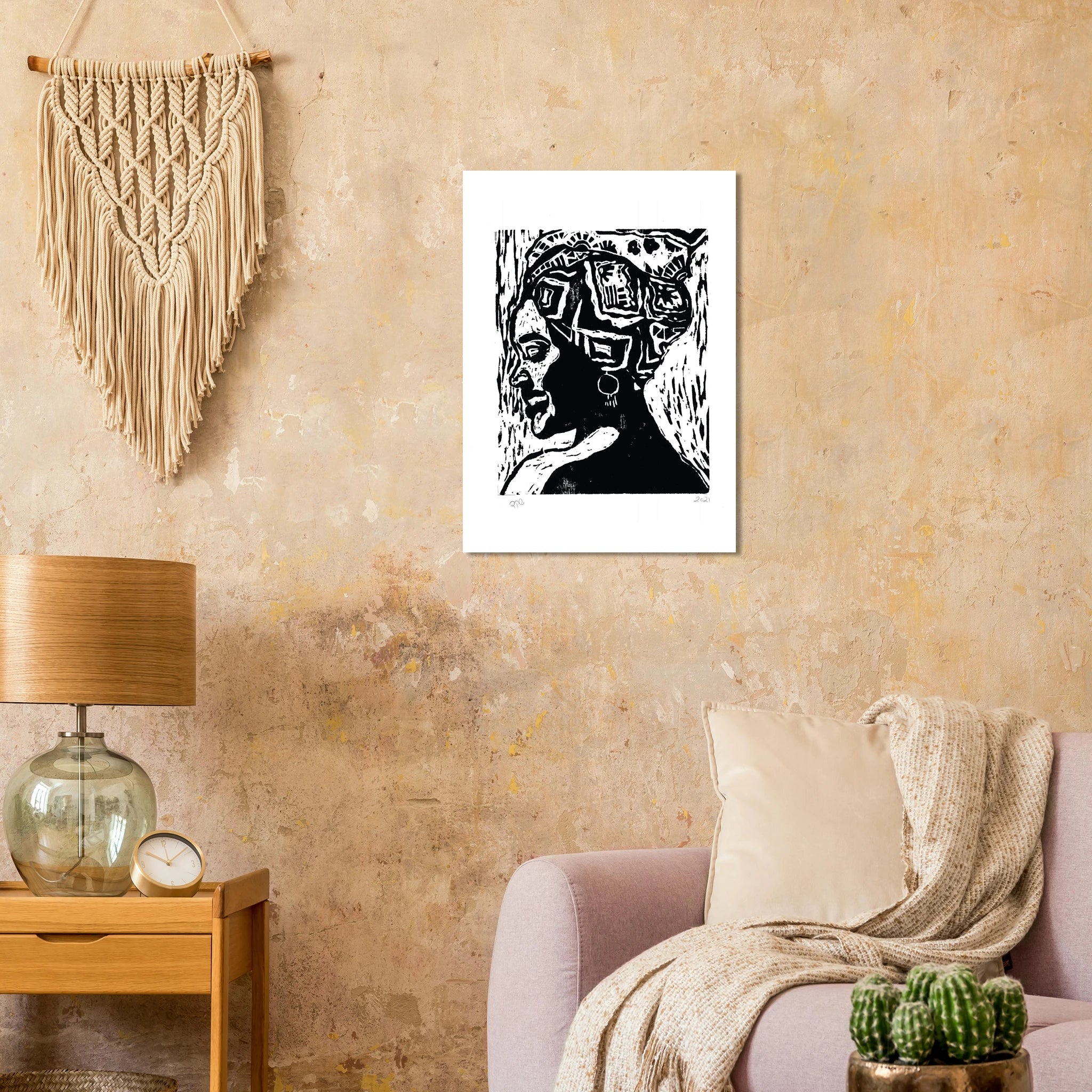 Wood Carving Print Poster - African Woman Art in Black Color - Paper Boat | Art Prints & Posters