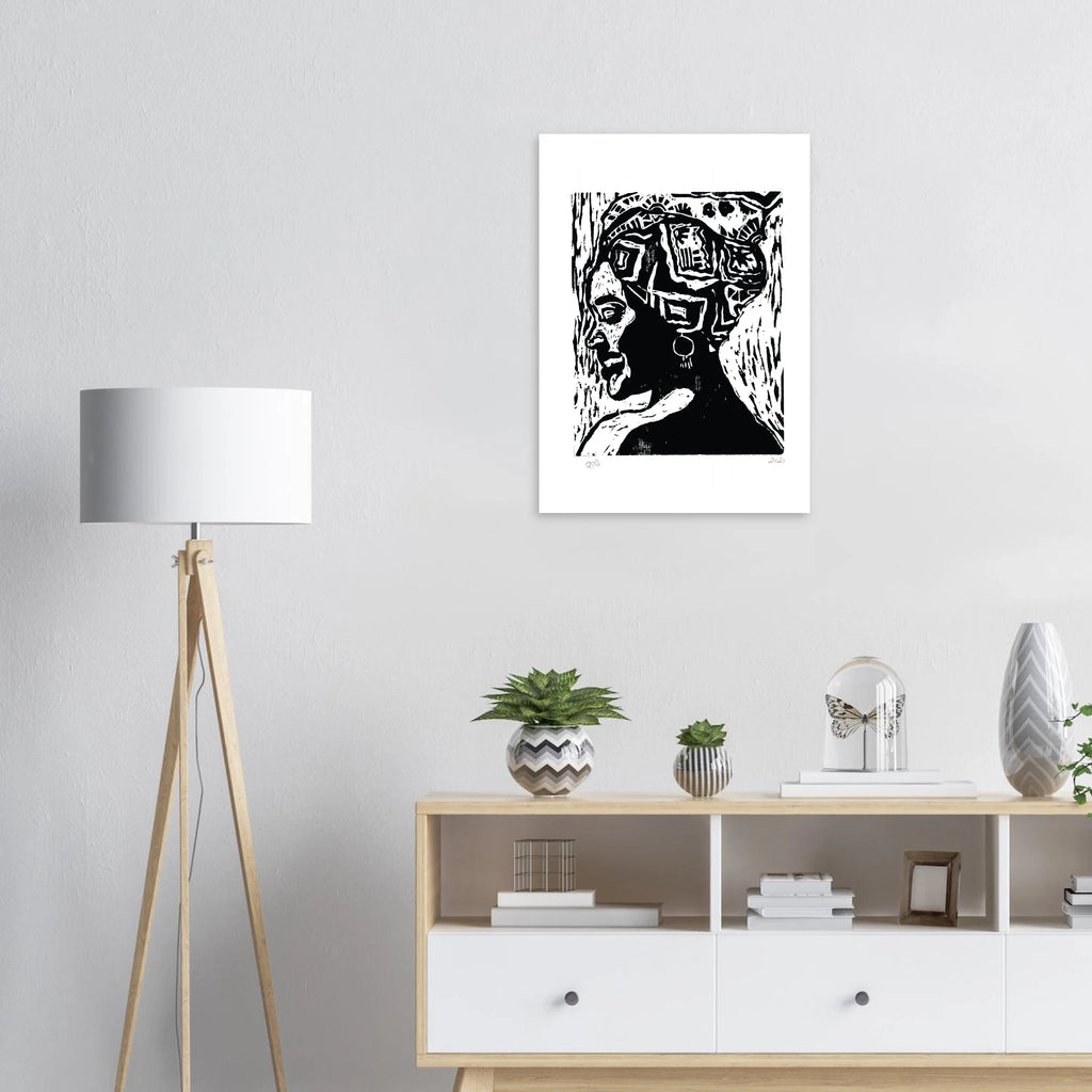 Wood Carving Print Poster - African Woman Art in Black Color - Paper Boat | Art Prints & Posters